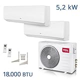 Verbindungslänge bis zu 15m TCL Dual Split Klimaanlage 18000 BTU Multi Inverter Klimagerät A++/A+ Titangold Kältemittel vorgefüllt TCA-18I2HA/DV