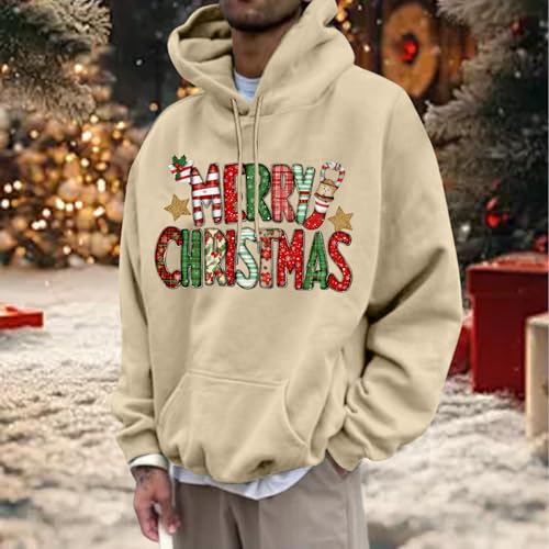 Men's Merry Christmas Graphic Hoodies Drawstring Casual Sweatshirt Drop Shoulder Pullover Vacation Top Fall Party Home Work3