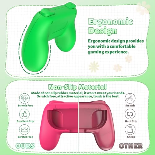 Image of FASTSNAIL Grips Compatible with Nintendo Switch for Joy Con & OLED Model for Joycon, Wear-Resistant Handle Kit Compatible with Joy Cons Controllers, 2 Pack(Green and Pink)