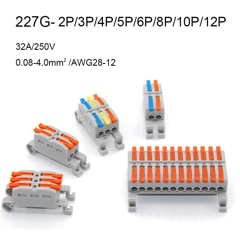 Złącza elektryczne typu szynowego, kompaktowy rozdzielacz, wiele złączek przewodu wejściowego/wyjściowego, szybki blok zacisków (227G-12P, 10 szt.)