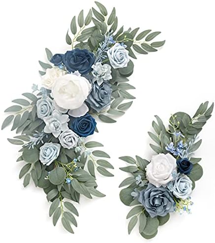 Ling's Moment Elegant Wedding Sign Flower Swag (Pack of 2) for Dusty Blue Theme Wedding Party Reception Entrance Welcome Sign Artificial Floral Decor