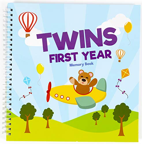 Image of Twins First Year Hardcover Memory Book Bear Edition - Newborn Babies 1st Year Journal and Milestones Photo Album - Perfect and Unique Gift Idea for Baby Showers and Birthday Presents