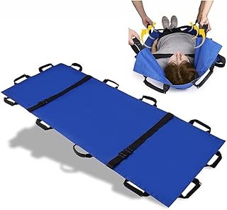 MKEING Portable Soft Stretcher Waterproof Oxford Folding Stretcher Patient Transport Stretcher Pet Emergency Medical Stretcher with 12 Rubber Handles and Carrying Bag (Color : Blue)