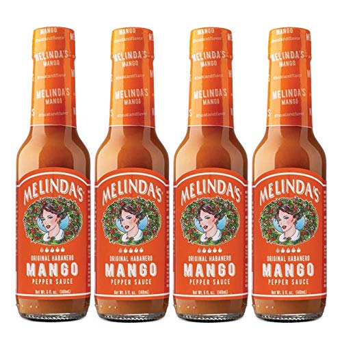 Melinda’s Mango Habanero Hot Sauce - Sweet & Mild Mango Habanero Sauce Made with Real Mango, Fresh Peppers, Vinegar, Carrot & Lime - 5oz, 4 Pack