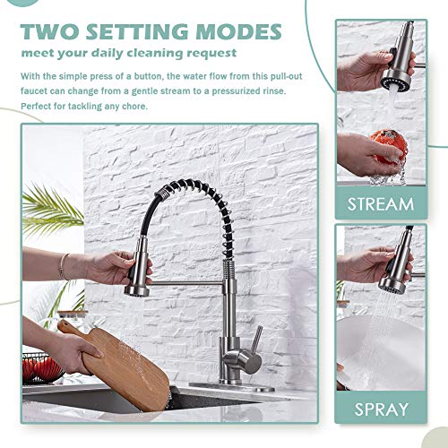 Kitchen Sink Faucets, Kitchen faucets with Pull Down Sprayer WEWE sus304 Stainless Steel Brushed Nickel Single Handle Single Hole Faucet for Farmhouse rv Utility bar Laundry Sinks