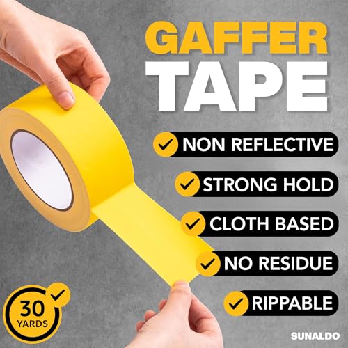 Image of Gaffers Tape Heavy Duty, Easy to Rip, Residue-Free Professional Grade Floor Tape for Electrical Cords, Matte Finish Non Reflective, Weather Resistant (3, Yellow, 2 inch x 30 Yards)