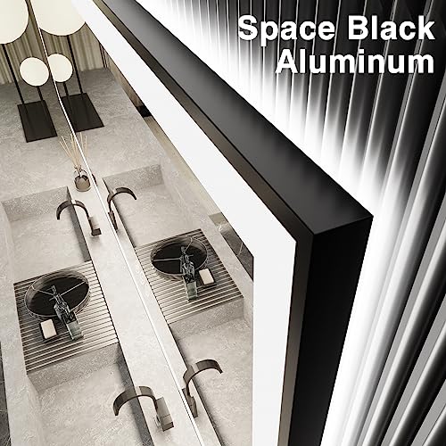 40x30 LED Lights Bathroom Mirror -Black Aluminum Rimmed(Front lit and Backlit),Anti-Fog Vanity Mirror with Lights,Stepless Dimmable Lighted Mirror,3 Colors Smart Mirror(Horizontal/Vertical)