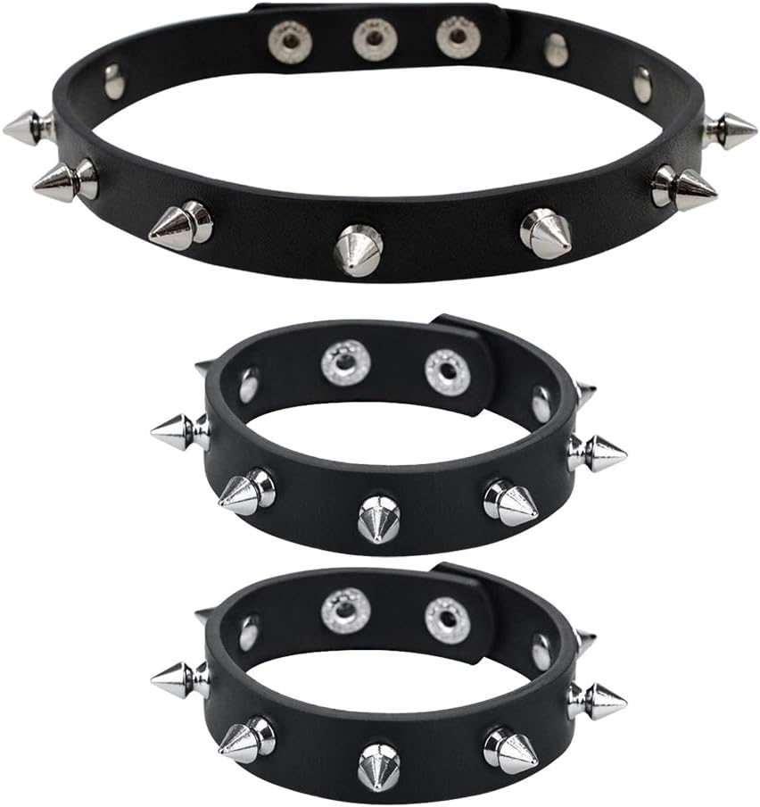 Leather Studded Bracelet Choker Punk Spike Rivet Cuff Metal Black Wristband