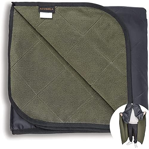 ACUSHLA Large Waterproof Outdoor Blanket, Potable Camping Blanket for Cold Weather, Quilted Fleece, Great for Stadium, Picnic, Sport, Pet, Windproof and Washable, 57”X 79” Army Green
