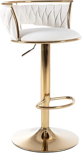 LukeAlon Taburetes de bar ajustables de terciopelo, modernos taburetes giratorios de 360 con base dorada, silla de bar alta tapizada con respaldo