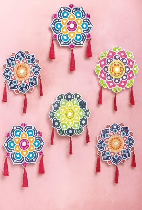 VRB Dec 6 pcs Lippan Art Wall Decor for Ganpati Decoration, Home Wall Hanging, Multicolor Circular Lippan - 6 Pcs