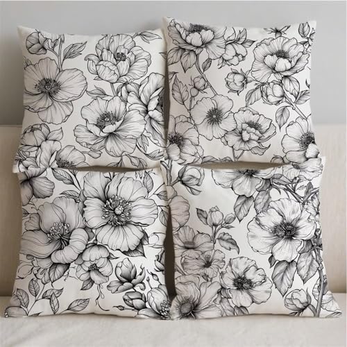 Housse coussin 70x70cm aspect lin avec impression fleur double face - 3