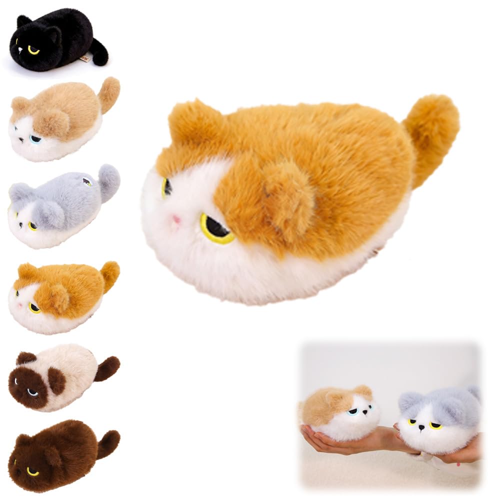 Nuyiac Purr Pillow Cat Plush, 2026 New Cat Plush Toy with Touch-Activated Purr, Hugging Pillow for Anxiety Relief & Sleep Support (Yellowish White Cat, 17CM)