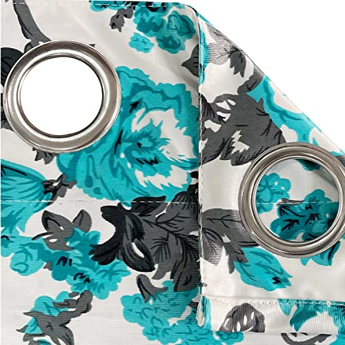 Image of Swayam 90% Blackout Polyester Window Curtain for Living Room & Bedroom | 5 Feet | Room Darkening Curtain with Eyelets | Pack of 2 | Floral Design - Teal & White