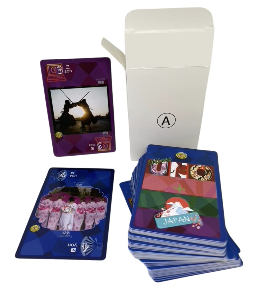 Olives Jeu de cartes + Japon & Olives UNO+Japan Set (2 decks : 54+108 belles cartes toutes différentes) Caractéristique Art japonais Langue Culture Souvenir populaire OIJ