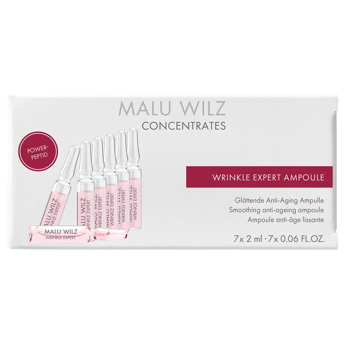 Malu Wilz Wrinkle Expert - Set di fiale vegane, 7 x 2 ml, formula per la cura del viso contro rughe e linee, anti-rughe, per una pelle liscia e tonica