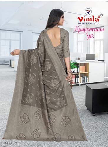 Image of Vimla Women's Kanjivaram Silk Uniform Saree and Unstitched Blouse Piece | Office School Uniform Saree For Women | Sari for Women