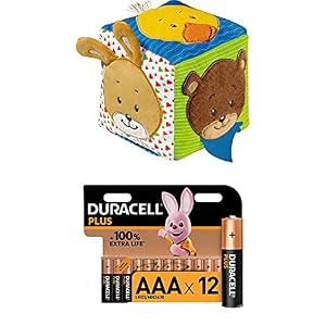 Ravensburger ministeps 4162 Musikalischer Softwürfel – Activity-Würfel mit Musik und Geräuschen, Motorikspielzeug, Baby Spielzeug ab 6 Monate + Duracell Plus AAA Alkaline-Batterien, 12er Pack