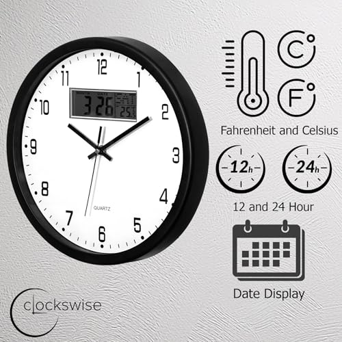 Clockswise reloj de pared analógico y digital 12 pulgadas miniatura 3