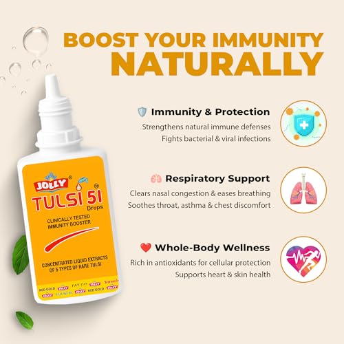 Image of Jolly Tulsi 51 Drops Natural Immunity Booster (Light Gold)- 30 ml - Pack of 2