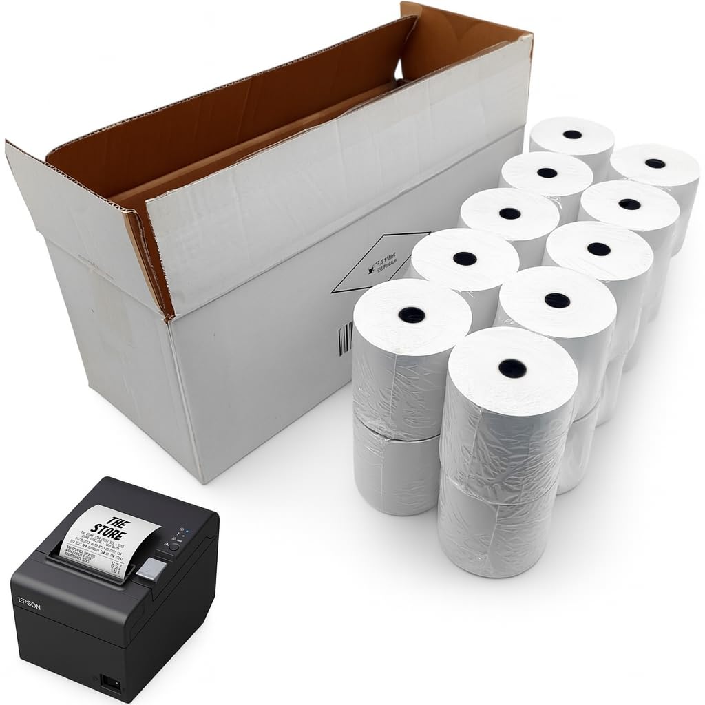 80mm x 80mm Thermal Till Rolls – BPA-Free Receipt Paper for POS, EPOS, Cash Registers – Warning Strip, Eco-Friendly, Crisp Print for Retail, Hospitality & Service Use (40)