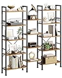 Furologee Triple 5 Tier Bookshelf, Bookcase with 14 Open Display Shelves, Wide Etagere Book Shelf, Industrial Shelving Units for Home Office, Living Room, Bedroom, Rustic Brown
