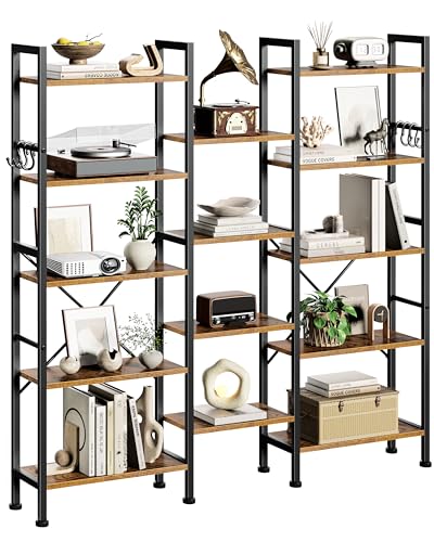 Furologee Triple 5 Tier Bookshelf, Bookcase with 14 Open Display