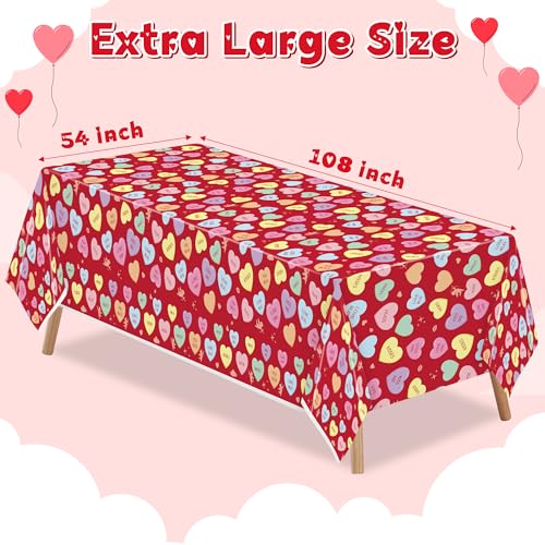 Image of Valentine's Day Table Cover - 3 Packs Valentine's Day Themed Waterproof Disposable Plastic Tablecloth Rectangle Table Cloths School Holiday Party Favors Classroom Decoration Supplies Banner