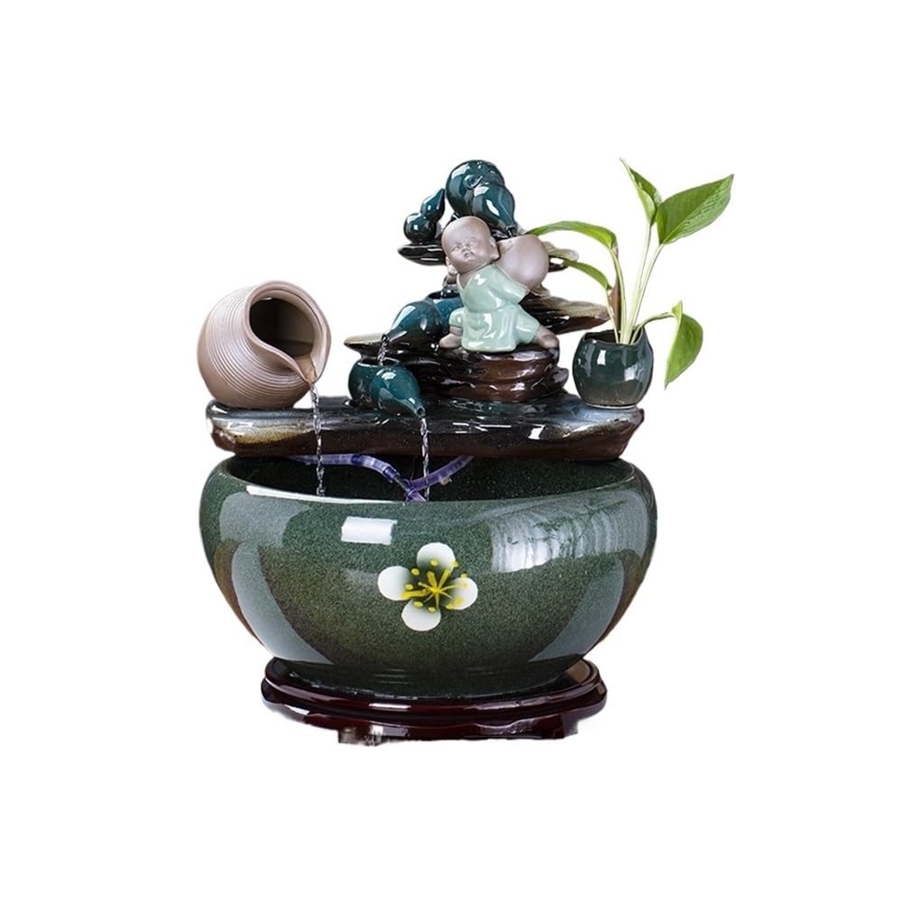 ZTHYSHOZ Tabletop Fountain Waterfall Ceramic Fish Tank with Circulating Water Feature, Landscape Goldfish with Lily Pot(Large)