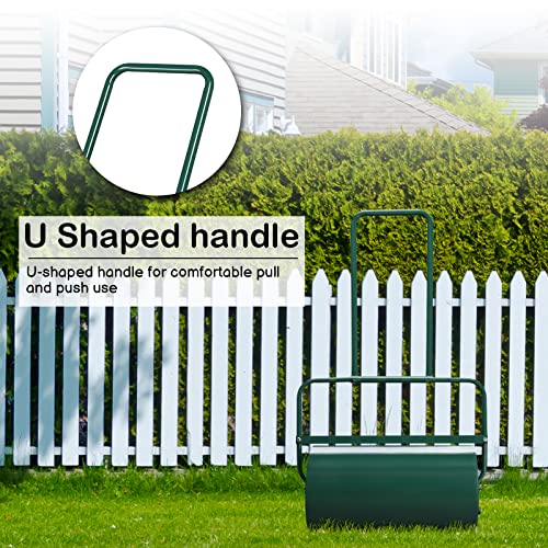 Lawn Roller, Push/Pull/Tow Behind Water/Sand Filled Steel Sod Drum Roller with U-Shaped Handle, Yard Roller for Garden Backyard Grass, 24in, Green - Thumbnail 6