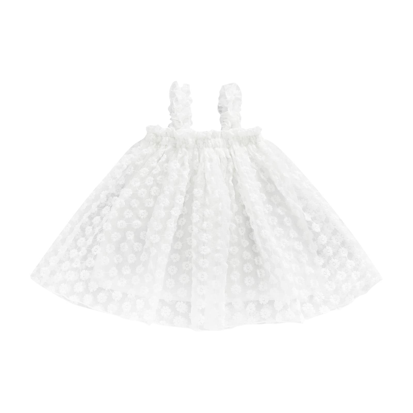 Baby Tutu Tulle Dress Sleeveless Ruffle Strap Daisy Chreey Embroidery First Birthday Outfit Girl Princess Dresses White