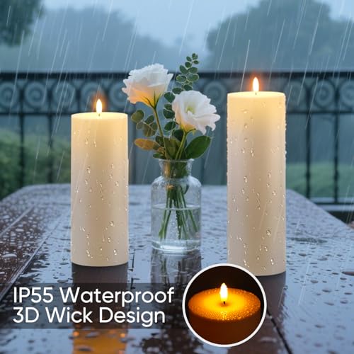 Image of Raycare 4'' X 12'' Large Waterproof Outdoor Flameless Candle, Battery Operated LED Candles with Remote Control and Timer, Electric Fake Plastic Pillar Candles, Ivory