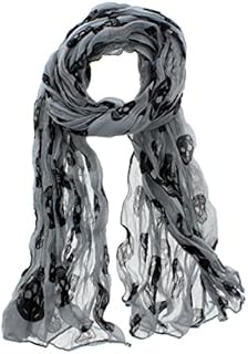 Zac's Alter Ego Long Lightweight Skinny Wrinkled Scarf with Skull Print