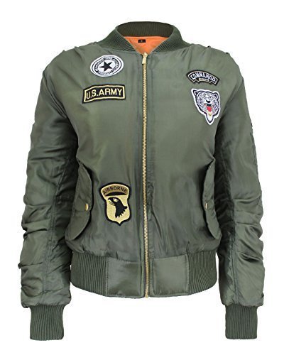 Ladies Classic harrington MA1 Padded Bomber Jacket Pilot Vintage Zip Up Biker