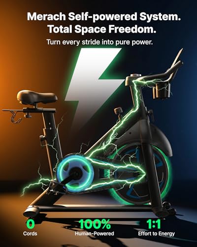 Image of Merach Magnetic Exercise Bike, Low Noise Stationary Bike for Home with Comfortable Seat Cushion, Spinning Bike with 330 lb Weight Capacity, Exclusive App, Tablet Mount and Fitness Courses