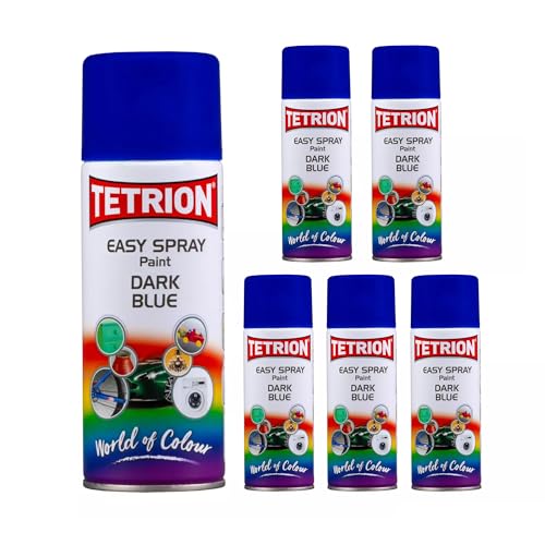 Image of Tetrion Easy Spray Paint - Dark Blue 400ml (Pack of 6) -All-Purpose Fast Drying Acrylic Spray for Wood, Metal, Plastic, Ceramic & More, Smooth Base Coat - Indoor & Outdoor Use, 13.5 Oz