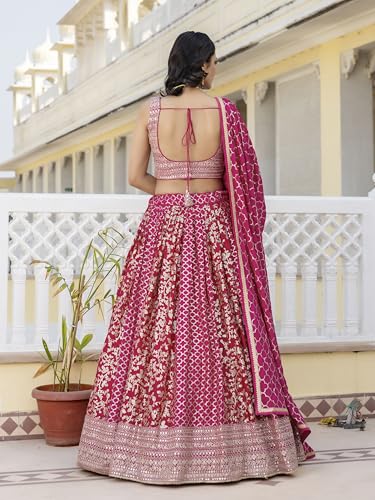Image of TRENDMALLS Art Silk Embroidery Sequence Work Lehenga Choli Unstitch Blouse With Dupatta For Women (New-Bridal-Latest-Wedding-Sequence-Lehenga-Designer)