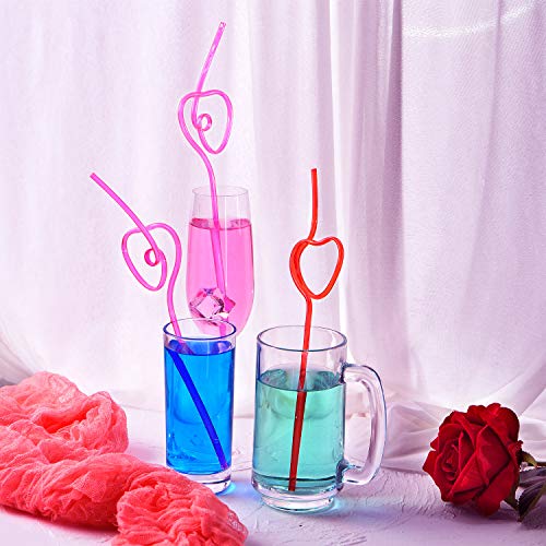 40 pitillos plásticos en forma de corazón rojos y rosados miniatura 5