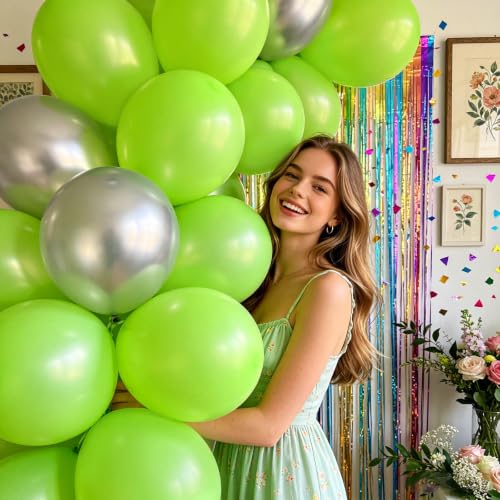 Image of 100pcs Lime Green Balloons 12 inch | Thickened Helium Fruit Green Balloons, Safari Jungle Dinosaur Summer Weddings St. Patrick's Day Birthday Party Decorations