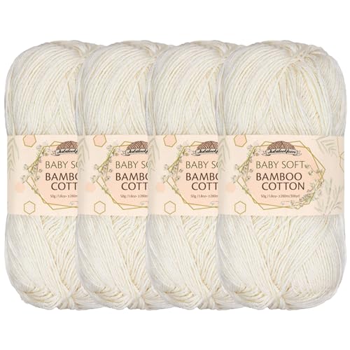 JubileeYarn Baby Soft Bamboo Cotton Yarn - 50g/Skein - Moon Beam - 4 Skeins