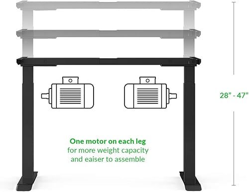Miniatura 2 de Marco de escritorio eléctrico ajustable de doble motor, con puerto de carga USB, soporta 220 libras, 47 pulgadas de altura y ajustes preestablecidos