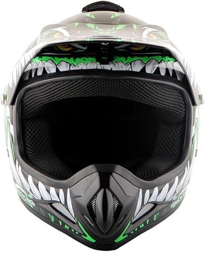 Miniatura 8 de WOW Casco de motocross BMX MX ATV para niños y jóvenes, casco Dianosour Dragon + gafas + guante marciano juvenil paquete HJOY MG