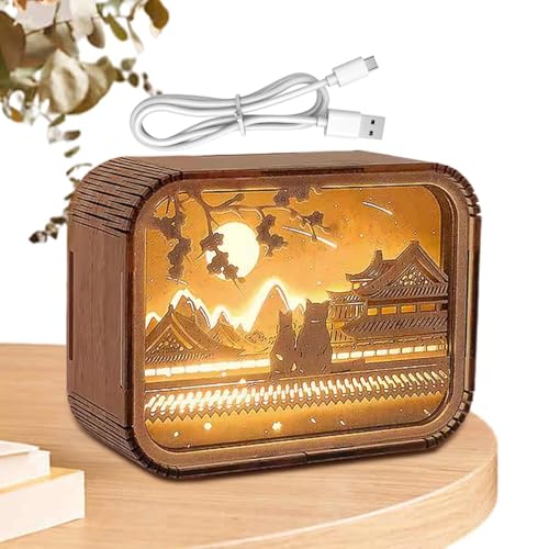 JINGLING Puzzles de Madera Nightlight Puzzle - Luz de noche LED Puzzles | Lámpara de mesa tallada de madera clara cálida para espacio de trabajo, dormitorio, sala de estudio, salón