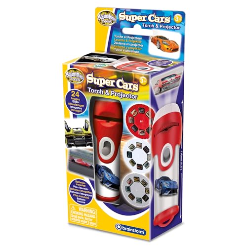 Brainstorm Toys Super Cars Stem Torch and Projector, 24 Car Images, Projects Clear Pictures up to 1 Metre Wide