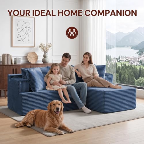 Image of Korser Boneless Couches for Living Room, Cloud Couch Sectional with Ottoman, L-Shaped Sofa with Fluffy Comfy Corduroy Deep Seat, Bedroom, Apartment, No Assembly Required