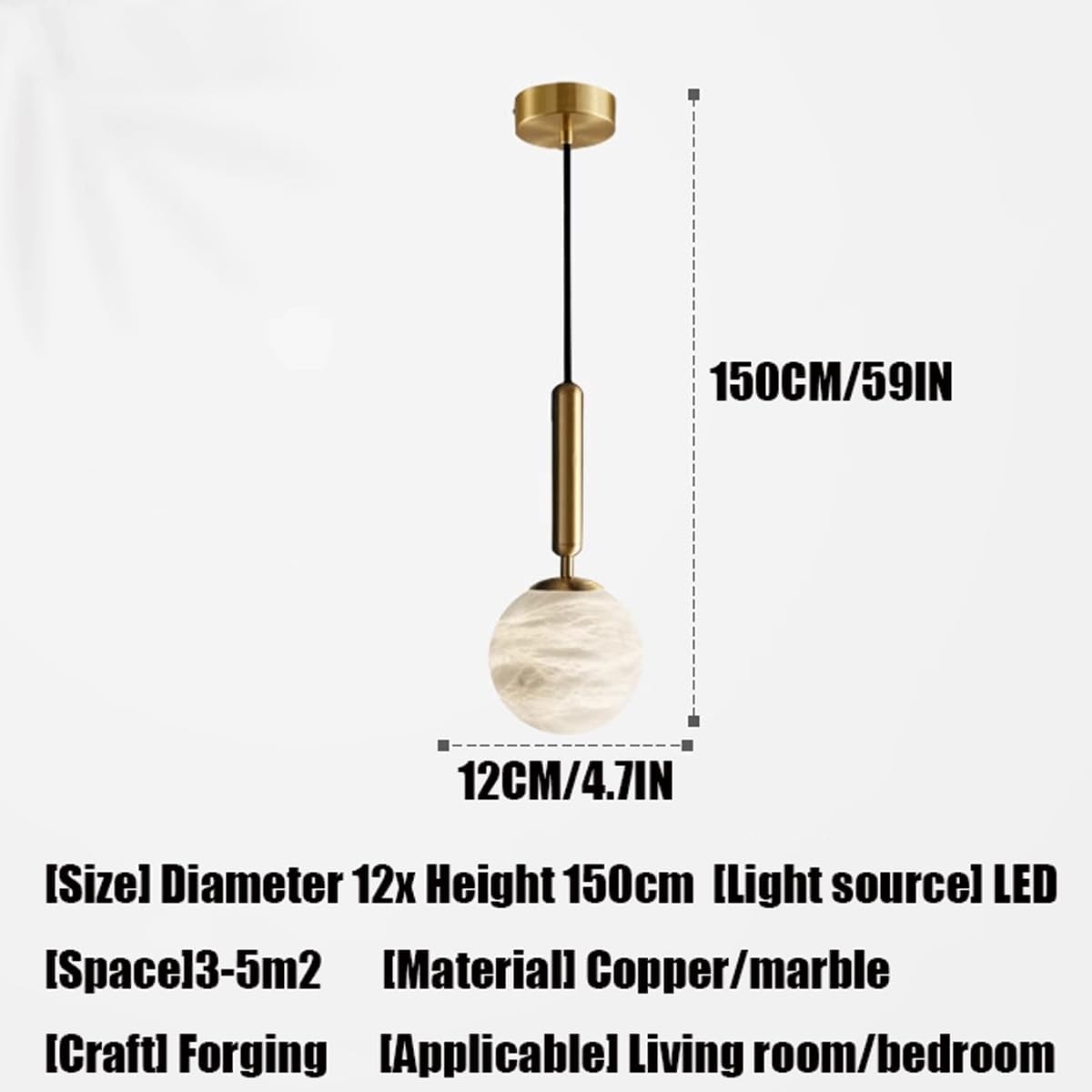 Hanging Lamp, Villa Brass Marble Ball Lamp, Warm Led Decoration Hanging Light Fixture, Kitchen Island Country Farmhouse Ceiling Chandelier for Dining Room Bedro