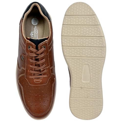 Image of Hx London Leather Men Perforations Round Toe Lightweight Sneakers