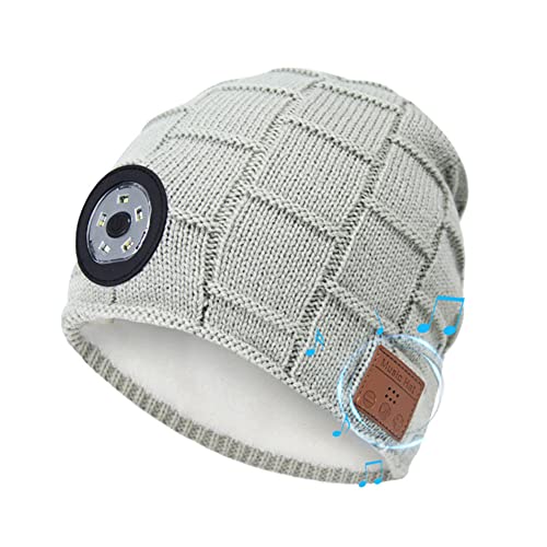 Kobilee Bonnet tricoté d'hiver chaud en coton avec lumière LED et musique Bluetooth rechargeable par USB Bonnet de course Bonnet d'hiver pour jogging, camping, course à pied, pêche, h, taille unique Cover