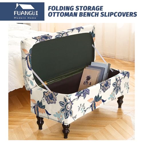 Image of FUANGUI Ottoman Cover Stretch Storage Ottoman Bench Slipcover Jacquard Folding Storage Bench Ottoman Cover Footrest Stool Slipcover Footstool Protector Cover with Elastic Bottom Fit Length,Medium