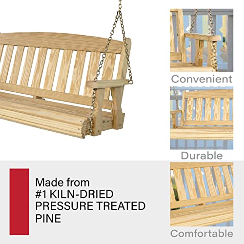 Image of Amish Casual Heavy Duty 800 Lb Mission Treated Porch Swing with Hanging Chains (4 Foot, Unfinished)